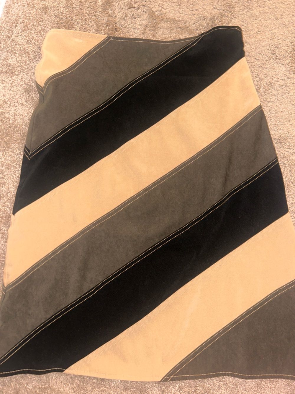 zinc Diagonal Stripe Suede-Look Skirt in Black and Tan